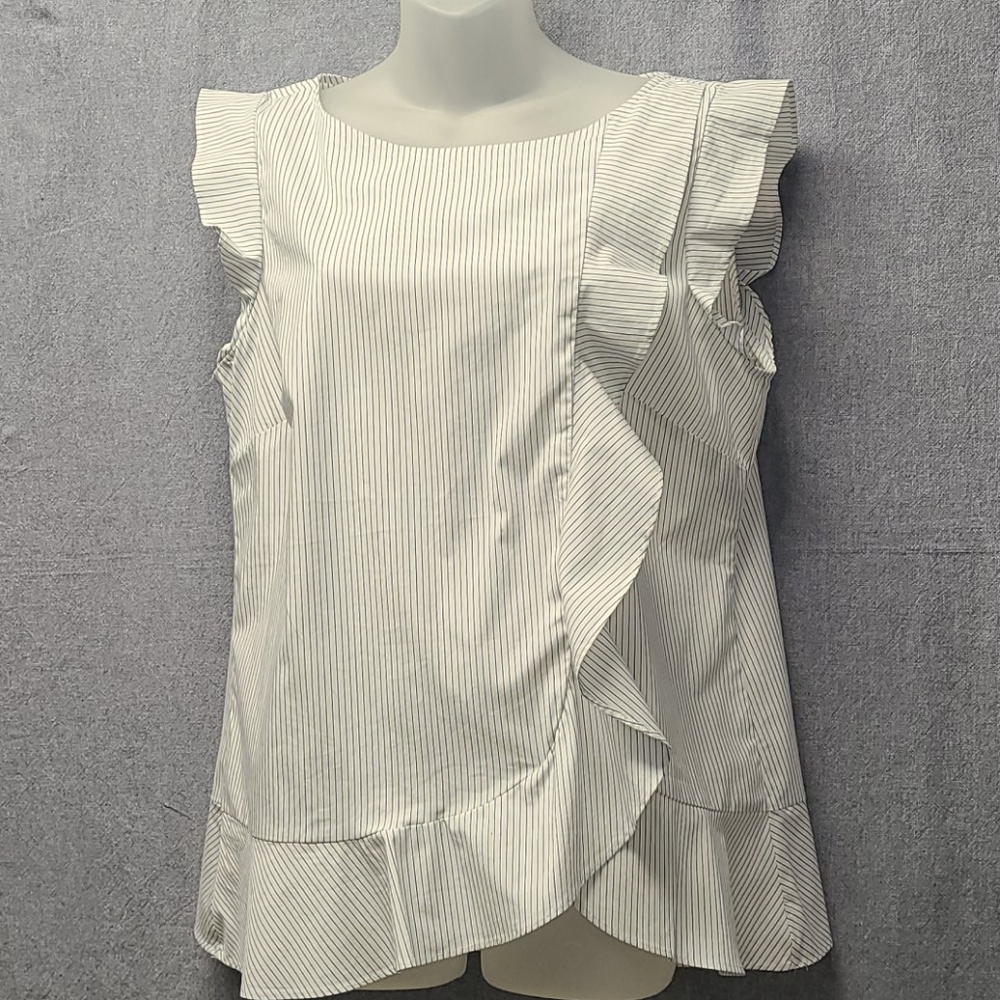 Banana Republic Blue/White Striped Ruffle Top Lg GUC